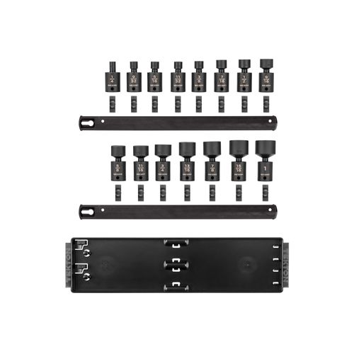Main product image of 3/8" Drive 6-Point Universal Joint Impact Socket Set with Rails and Tray, 15-Piece (1/4-1")