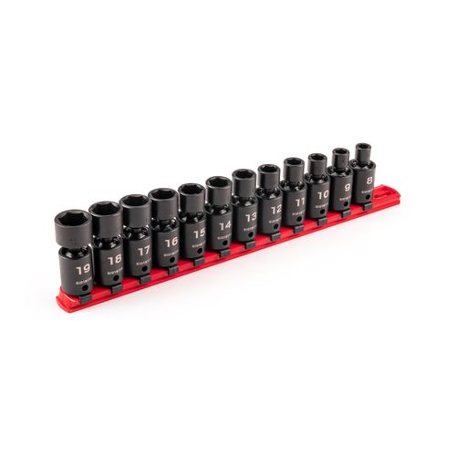 Main product image of 3/8" Drive 6-Point Universal Joint Impact Socket Set with Rail, 12-Piece (8-19 mm)