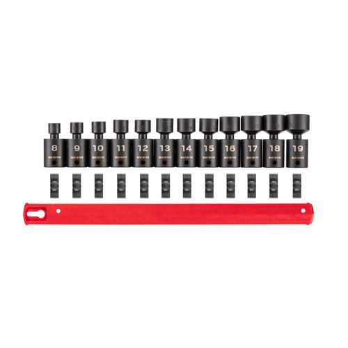 Main product image of 3/8" Drive 6-Point Universal Joint Impact Socket Set with Rail, 12-Piece (8-19 mm)