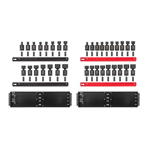 Main product image of 3/8" Drive 6-Point Universal Joint Impact Socket Set with Rails and Trays, 34-Piece (1/4-1", 6-24 mm)
