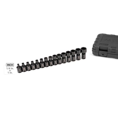 Main product image of 3/8" Drive 6-Point Universal Joint Impact Socket Set with Case, 15-Piece (1/4-1")