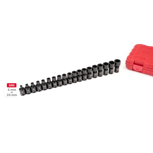 Main product image of 3/8" Drive 6-Point Universal Joint Impact Socket Set with Case, 19-Piece (6-24 mm)