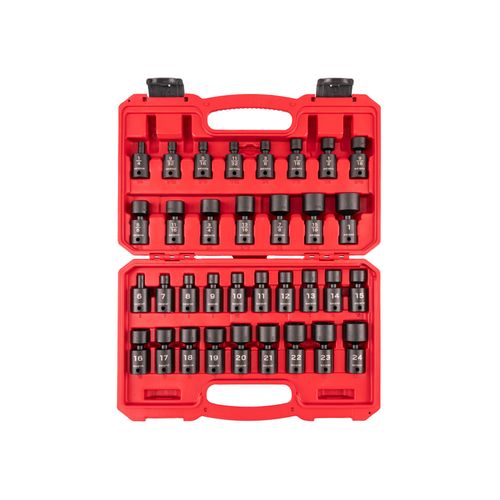 Main product image of 3/8" Drive 6-Point Universal Joint Impact Socket Set with Case, 34-Piece (1/4-1", 6-24 mm)