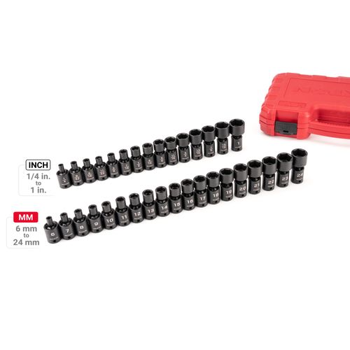 Main product image of 3/8" Drive 6-Point Universal Joint Impact Socket Set with Case, 34-Piece (1/4-1", 6-24 mm)