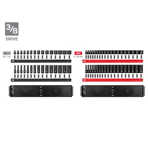 Main product image of 1/4, 3/8, 1/2" Drive 6-Point Impact Socket Set with Rails and Trays, 230-Piece (5/32 - 1-1/2", 4-38 mm)