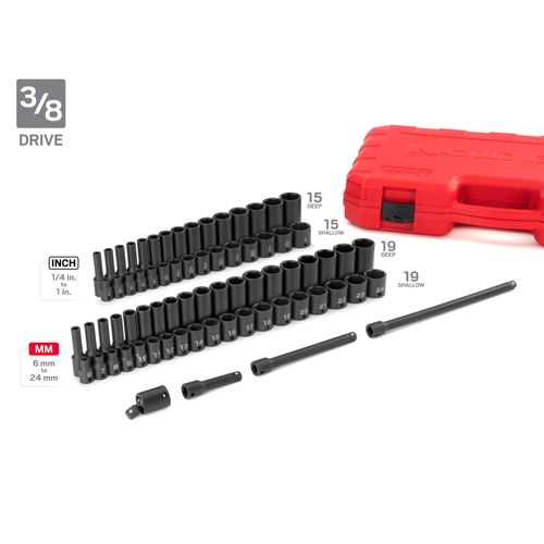 Main product image of 1/4, 3/8, 1/2" Drive 6-Point Impact Socket Set with Cases, 220-Piece (5/32 - 1-1/4", 4 - 32 mm)