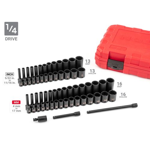 Main product image of 1/4, 3/8, 1/2" Drive 12-Point Impact Socket Set with Cases, 211-Piece (5/32 - 1-1/2", 4 - 39 mm)