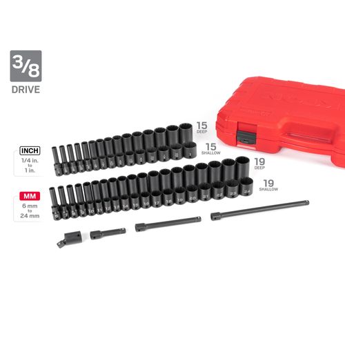Main product image of 1/4, 3/8, 1/2" Drive 12-Point Impact Socket Set with Cases, 211-Piece (5/32 - 1-1/2", 4 - 39 mm)