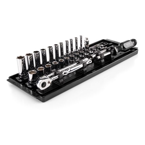 Main product image of 1/4" Drive 6-Point Socket and Ratchet Set with Rails, 29-Piece (5/32-9/16")