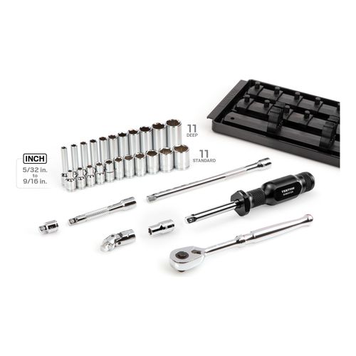 Main product image of 1/4" Drive 6-Point Socket and Ratchet Set with Rails, 29-Piece (5/32-9/16")