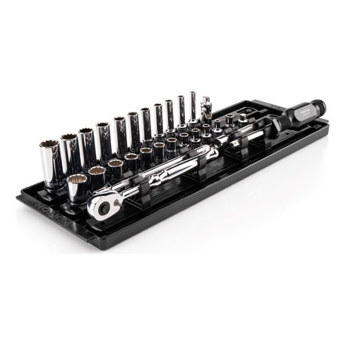 Main product image of 1/4" Drive 12-Point Socket and Ratchet Set with Rails, 29-Piece (5/32-9/16")