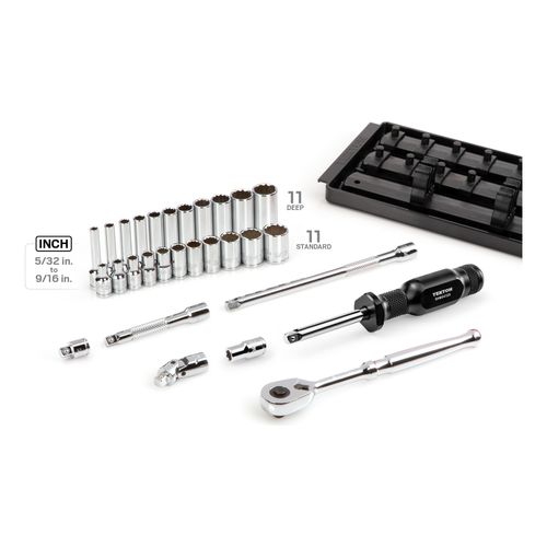 Main product image of 1/4" Drive 12-Point Socket and Ratchet Set with Rails, 29-Piece (5/32-9/16")