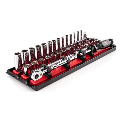 Main product image of 1/4" Drive 6-Point Socket and Ratchet Set with Rails, 35-Piece (4-15mm)