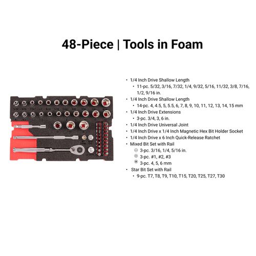 Main product image of 1/4" Drive 6-Point Socket, Bit, and Ratchet Set w/ Mini Stacking Tool Box, 49-Piece (5/32"- 9/16", 4 - 15mm)