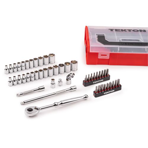 Main product image of 1/4" Drive 6-Point Socket, Bit, and Ratchet Set w/ Mini Stacking Tool Box, 49-Piece (5/32"- 9/16", 4 - 15mm)