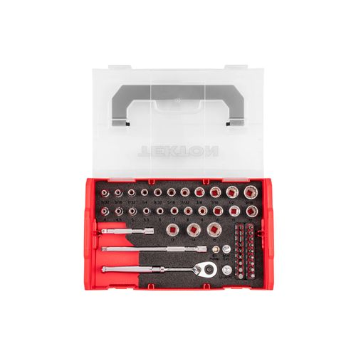 Main product image of 1/4" Drive 12-Point Socket, Bit, and Ratchet Set w/ Mini Stacking Tool Box, 49-Piece (5/32"- 9/16", 4 - 15mm)