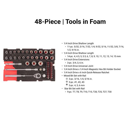 Main product image of 1/4" Drive 12-Point Socket, Bit, and Ratchet Set w/ Mini Stacking Tool Box, 49-Piece (5/32"- 9/16", 4 - 15mm)