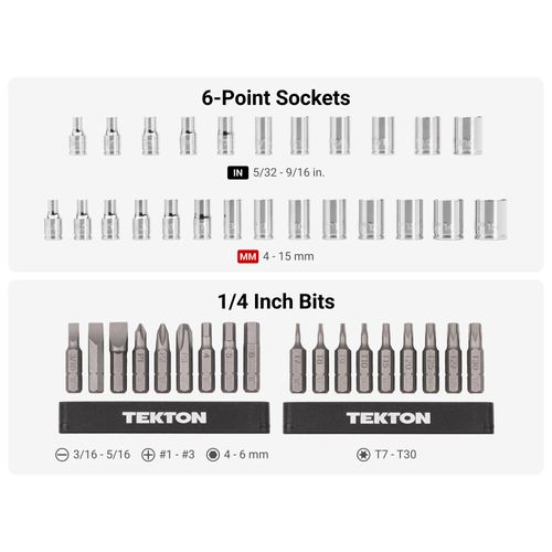 Main product image of 1/4" Drive 6-Point Small Engine Shallow Socket, Bit, and Quick-Release Ratchet Set w/ Case (50-Piece)
