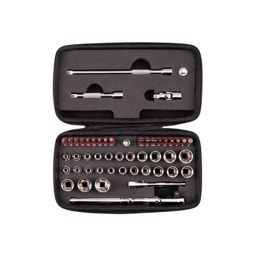 Main product image of 1/4" Drive 6-Point Small Engine Shallow Socket, Bit, and Flex Head Non-Quick-Release Ratchet Set w/ Case (50-Piece)