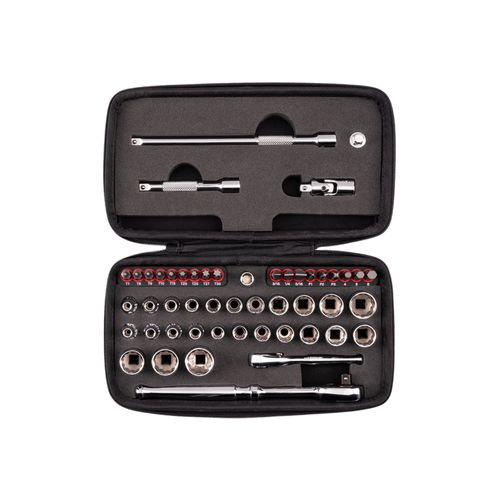 Main product image of 1/4" Drive 12-Point Small Engine Shallow Socket, Bit, and Quick Release Ratchet Set w/ Case (50-Piece)