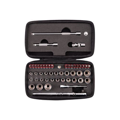 Main product image of 1/4" Drive 12-Point Small Engine Shallow Socket, Bit and Flex Head Quick-Release Ratchet Set w/ Case (50-Piece)