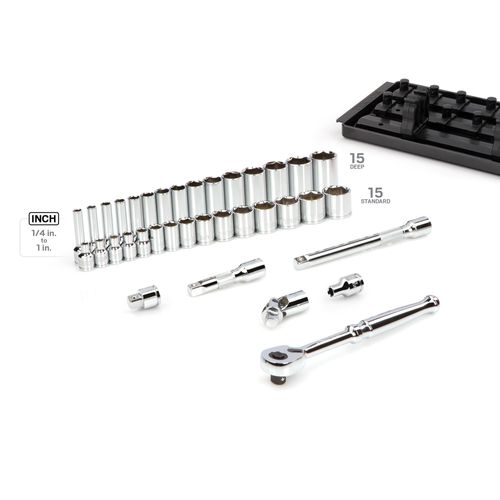 Main product image of 3/8" Drive 6-Point Socket and Ratchet Set with Rails, 36-Piece (1/4-1")