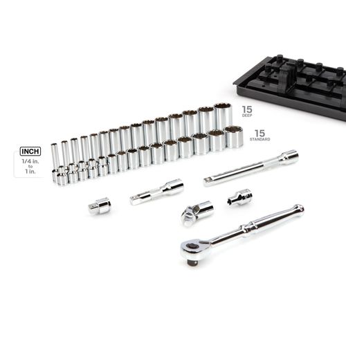 Main product image of 3/8" Drive 12-Point Socket and Ratchet Set with Rails, 36-Piece (1/4-1")