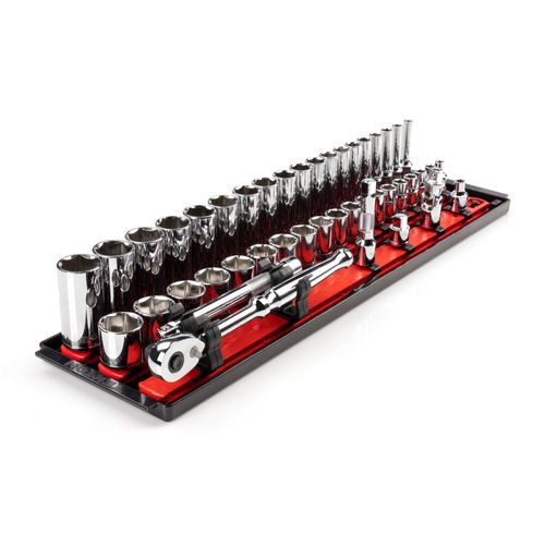 Main product image of 3/8" Drive 6-Point Socket and Ratchet Set with Rails, 44-Piece (6-24mm)