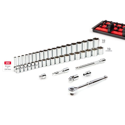 Main product image of 3/8" Drive 6-Point Socket and Ratchet Set with Rails, 44-Piece (6-24mm)