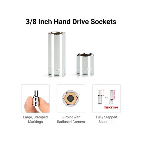 Main product image of 3/8" Drive 6-Point Socket and Ratchet Set with Rails, 44-Piece (6-24mm)