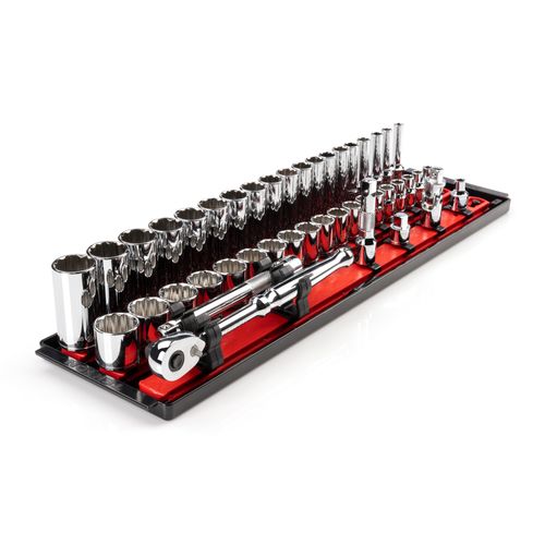 Main product image of 3/8" Drive 12-Point Socket and Ratchet Set with Rails, 44-Piece (6-24mm)