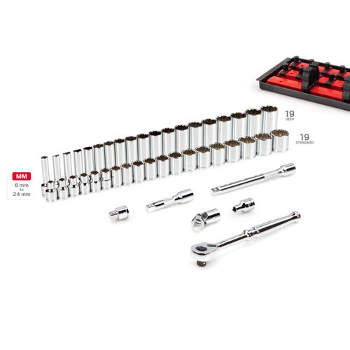 Main product image of 3/8" Drive 12-Point Socket and Ratchet Set with Rails, 44-Piece (6-24mm)