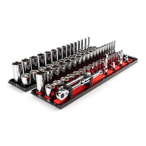 Main product image of 3/8" Drive 6-Point Socket and Ratchet Set with Rails, 74-Piece (1/4-1", 6-24mm)