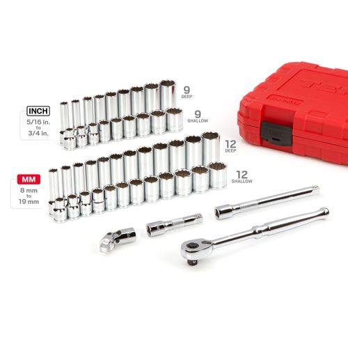 Main product image of 3/8" Drive 12-Point Socket and Ratchet Set, 46-Piece (5/16-3/4", 8-19mm)