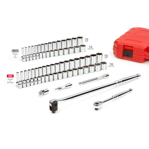 Main product image of 3/8" Drive 6-Point Socket and Ratchet Set, 73-Piece (1/4-1", 6-24mm)