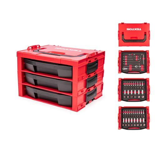Main product image of 3/8" Drive Shallow and Deep 6-Point Socket and Ratchet Set in Modular Stacking Tool Box, 83-Piece (1/4"- 1", 6 - 24mm)