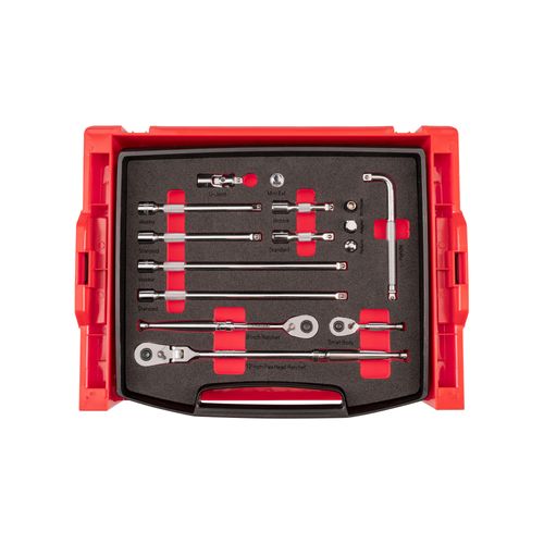 Main product image of 3/8" Drive Shallow and Deep 12-Point Socket and Ratchet Set in Modular Stacking Tool Box, 83-Piece (1/4"- 1", 6 - 24mm)