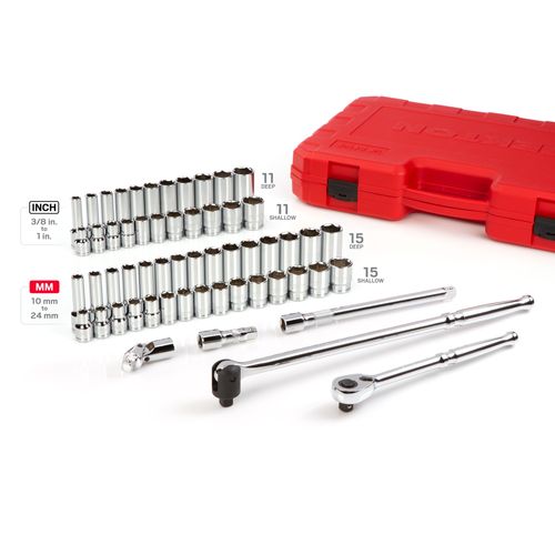 Main product image of 1/2" Drive 6-Point Socket and Ratchet Set, 57-Piece (3/8-1", 10-24mm)