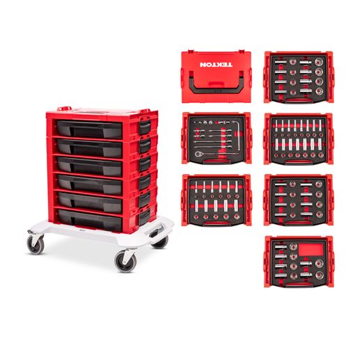 Main product image of 1/2" Drive Shallow and Deep 6-Point Socket and Ratchet Set in Modular Stacking Tool Cart, 109-Piece (3/8"- 1-1/2", 10 - 38mm)