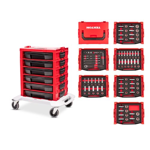 Main product image of 1/2" Drive Shallow and Deep 12-Point Socket and Ratchet Set in Modular Stacking Tool Cart, 109-Piece (3/8"- 1-1/2", 10 - 38mm)