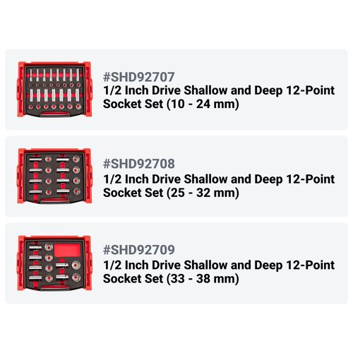 Main product image of 1/2" Drive Shallow and Deep 12-Point Socket and Ratchet Set in Modular Stacking Tool Cart, 109-Piece (3/8"- 1-1/2", 10 - 38mm)