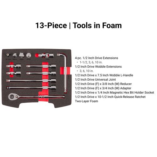 Main product image of 1/2" Drive Ratchet and Accessory Set w/ Open Top Drawer and Rack (13-Piece)