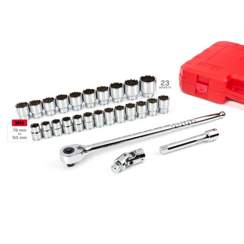 Main product image of 3/4" Drive 12-Point Socket and Ratchet Set, 26-Piece (19-50mm)