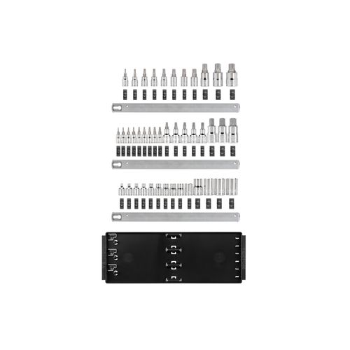 Main product image of 1/4", 3/8", 1/2" Drive German Auto Torx, Triple Square, TR Triple Square Bit and External Star Socket Set w/ Rails (43-Piece)