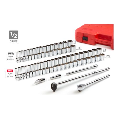 Main product image of 1/4, 3/8, 1/2" Drive 6-Point Socket and Ratchet Set (212-Piece)