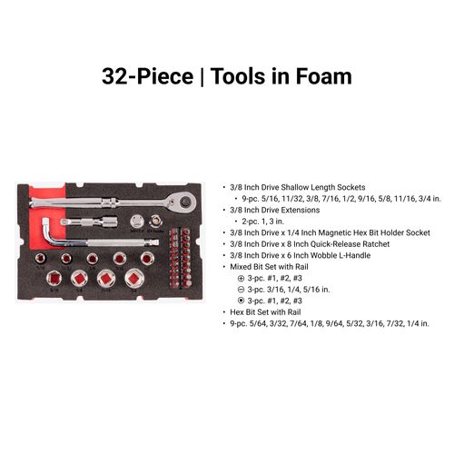Main product image of 3/8" Drive 6-Point Socket, Bit, and Ratchet Set w/ Mini Stacking Tool Box, 32-Piece (5/16"- 3/4")