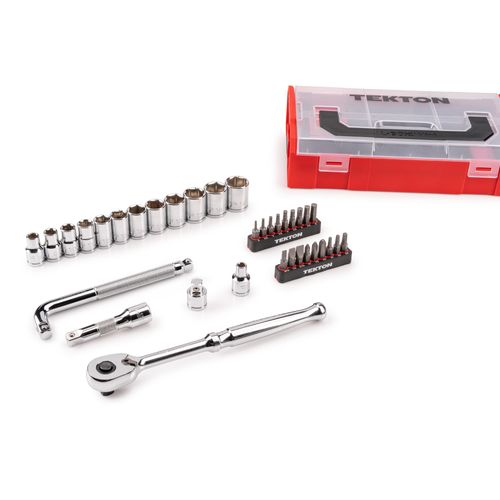Main product image of 3/8" Drive 6-Point Socket, Bit, and Ratchet Set w/ Mini Stacking Tool Box, 35-Piece (8 - 19mm)