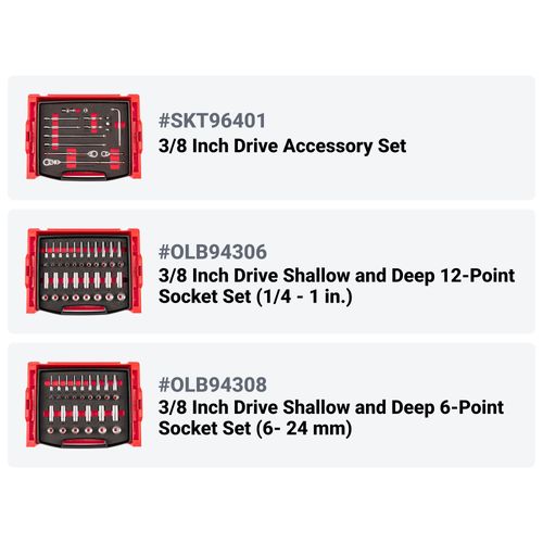 Main product image of 1/4", 3/8", 1/2" Drive Shallow and Deep 6-Point Socket and Ratchet Set in Modular Stacking Tool Cart, 250-Piece (5/32"- 1-1-/2", 4 - 38mm)