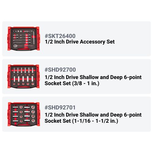 Main product image of 1/4", 3/8", 1/2" Drive Shallow and Deep 12-Point Socket and Ratchet Set in Modular Stacking Tool Cart, 250-Piece (5/32"- 1-1/2", 4 - 38mm)