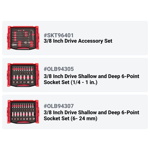 Main product image of 1/4", 3/8", 1/2" Drive Shallow and Deep 12-Point Socket and Ratchet Set in Modular Stacking Tool Cart, 250-Piece (5/32"- 1-1/2", 4 - 38mm)